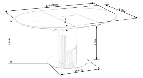Masa eleganta living MUSCAT, gri cu efect marmura/auriu, 120/160x120x7