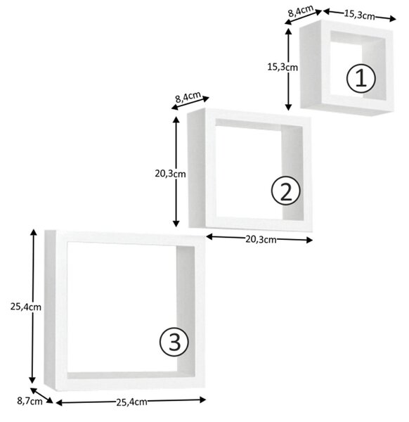 Set 3 rafturi KVADRO NEW DR-WS-6103, alb