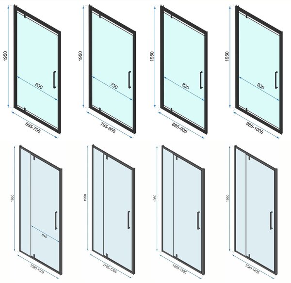 Rea Rapid Swing, cabină de duș cu 3 pereți 100 (uşă) x 100 (perete) x 100 (perete) x 195 cm, sticlă transparentă de 6 mm, profil auriu lucios, KPL-09415