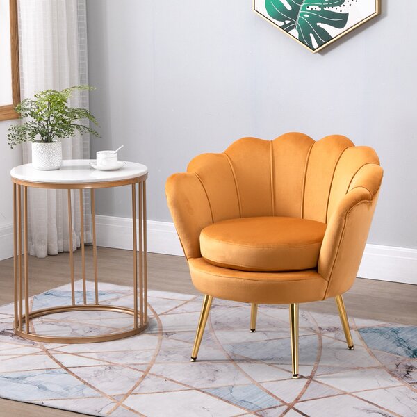 HOMCOM Fotoliu Vintage din Catifea Galbenă, Design Elegant pentru Living sau Birou, Confort Superior | Aosom Romania