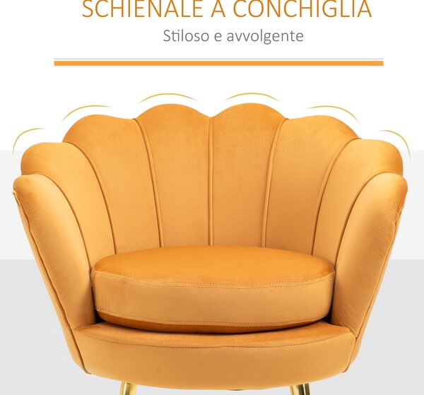 HOMCOM Fotoliu Vintage din Catifea Galbenă, Design Elegant pentru Living sau Birou, Confort Superior | Aosom Romania