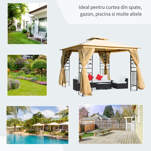 Pavilion de gradina de lux Outsunny 3x3 m, galben | Aosom Romania