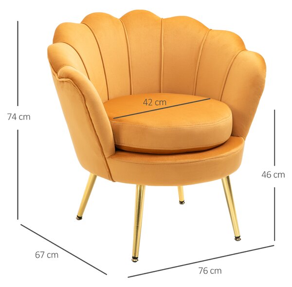 HOMCOM Fotoliu Vintage din Catifea Galbenă, Design Elegant pentru Living sau Birou, Confort Superior | Aosom Romania