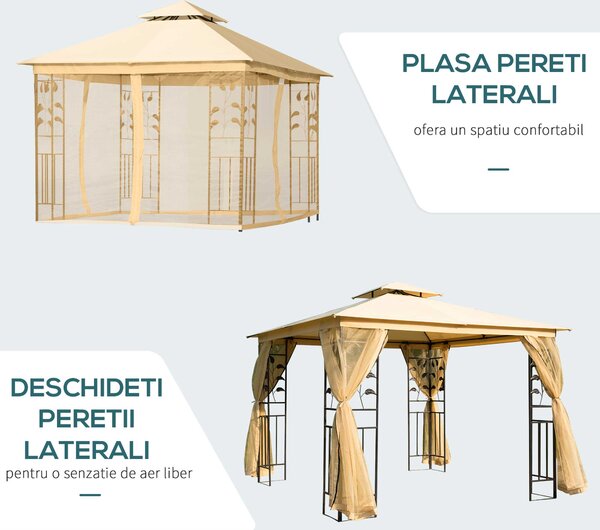 Pavilion de gradina de lux Outsunny 3x3 m, galben | Aosom Romania