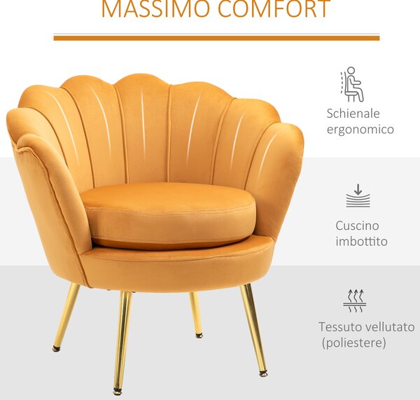 HOMCOM Fotoliu Vintage din Catifea Galbenă, Design Elegant pentru Living sau Birou, Confort Superior | Aosom Romania