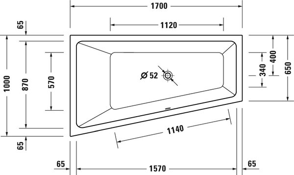 Duravit No. 1 cadă de colț 170x100 cm partea stângă alb 700508000000000