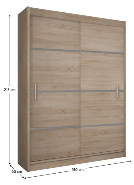 Dulap MERINA, PAL, stejar sonoma/gri, PAL melaminat, cu 2 usi, 150x60x