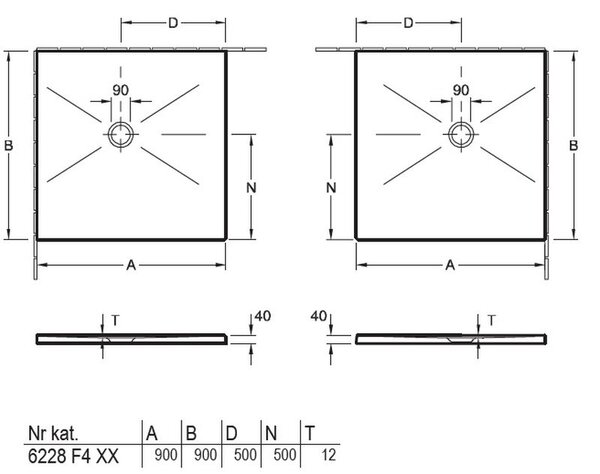 Villeroy & Boch Subway Infinity cădiță de duș pătrată 90x90 cm alb 6228F401