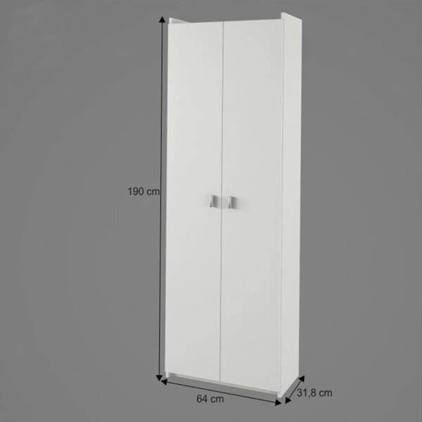 Dulap NATALI TYP 2, alb, PAL melaminat, cu 2 usi, 64x32x190 cm