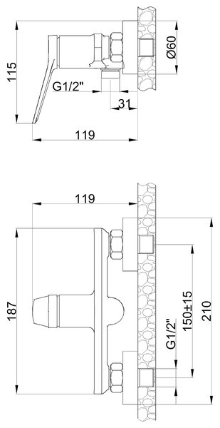 Invena Alonia baterie de duș perete crom BN-70-001