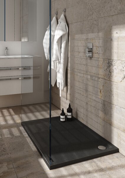 Schedpol Caspar New Black Stone cădiță de duș dreptunghiulară cu sifon 100x80 cm negru 3.2336/C/ST