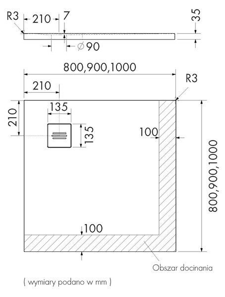 Schedline Protos White Stone cădiță de duș pătrată 90x90 cm alb 3SP.P1K-9090/B/ST-M1/B/ST