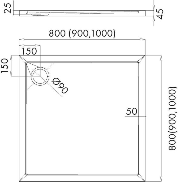 Schedline Estima cădiță de duș pătrată 90x90 cm alb 3SP.E2K-9090