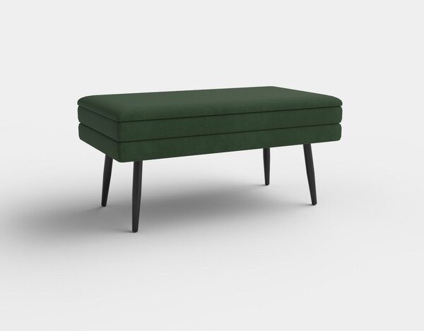 Bancuta VELVA, verde/negru, stofa catifelata/metal, cu spatiu pentru depozitare, 78x35x40 cm