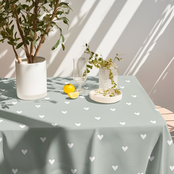 Goldea față de masă 100% bumbac - inimioare pe verde salvie 100 x 100 cm