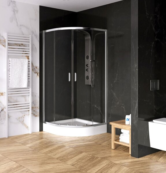 New Trendy Suvia cabină cu cădiță 90x90 cm semicircular crom luciu/sticlă transparentă ZS-0034