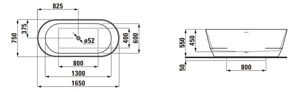 Laufen Pro cadă freestanding 165x75 cm ovală alb-negru H2399520640001