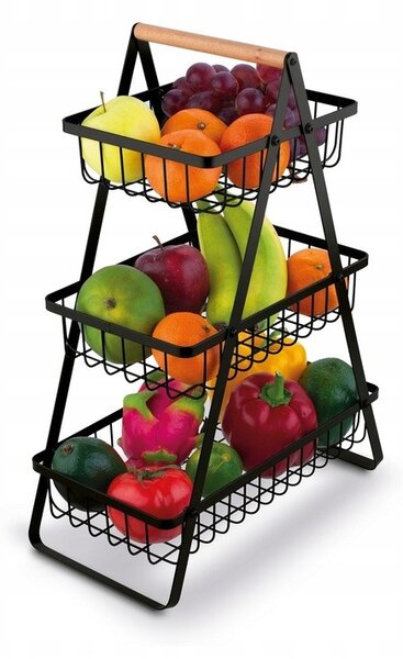 Cos cu trei niveluri pentru fructe si legume PATERA, negru
