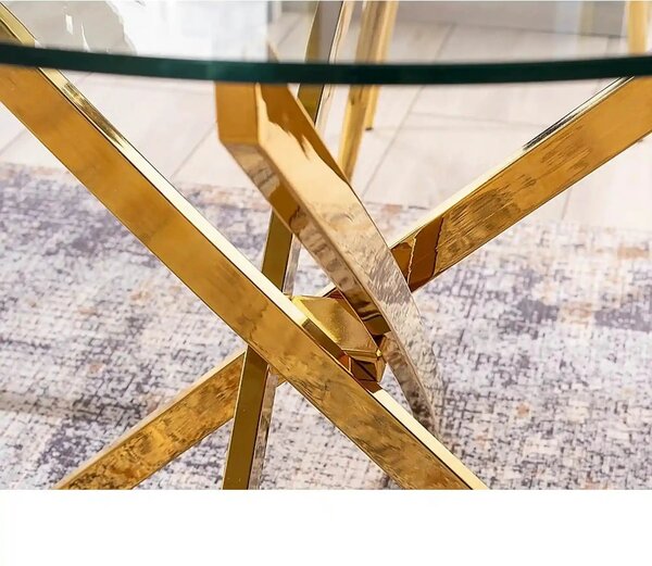 Masa AGIS, transparent/auriu, sticla securizata/metal, 90x90x75 cm