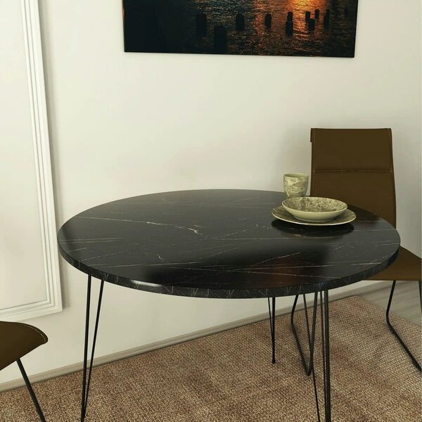 Masa SANDALF, negru cu efect de marmura, PAL melaminat, 90x90x75 cm