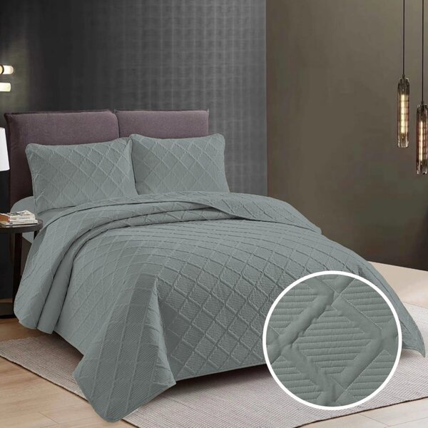 CUVERTURĂ PAT UNI + 2 FEȚE DE PERNĂ – WARM GRAY