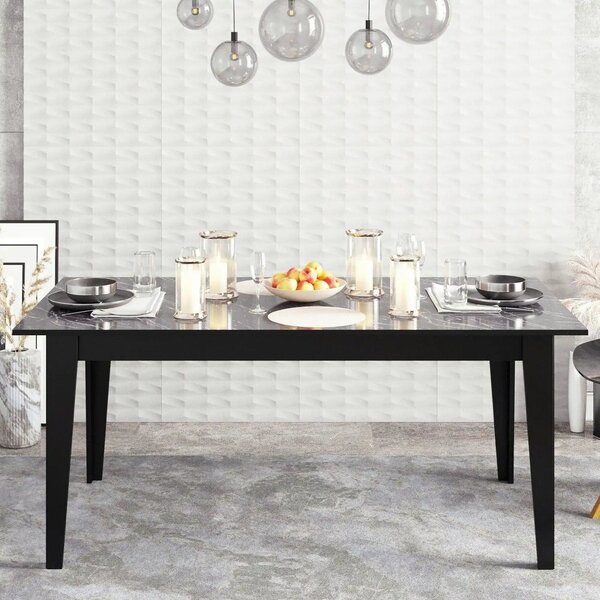 Masa POLK, negru cu efect de marmura, PAL melaminat, 180x90x77 cm
