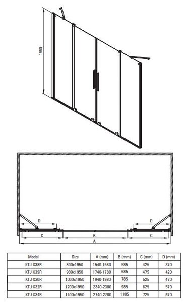 Deante Prizma perete cabină de duș walk-in 100 cm negru mat/sticla transparentă KTJ_N30R