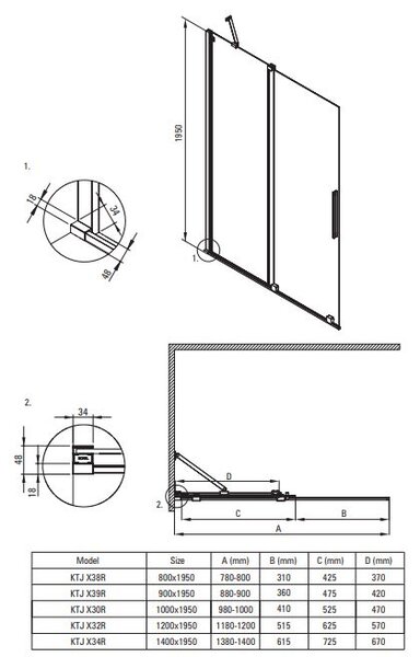 Deante Prizma perete cabină de duș walk-in 100 cm negru mat/sticla transparentă KTJ_N30R