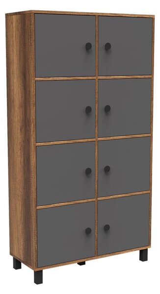 Dulap MN06-BA, nuc/gri, PAL melaminat/metal, cu 8 usi, 96x40x179 cm