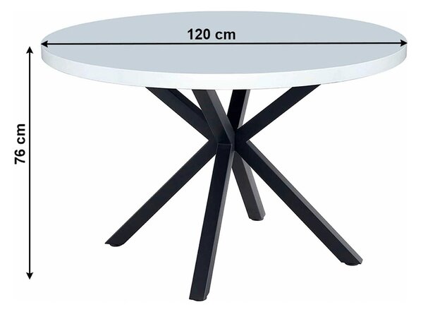 Masa MEDOR, alb mat/negru, 120x120x76 cm