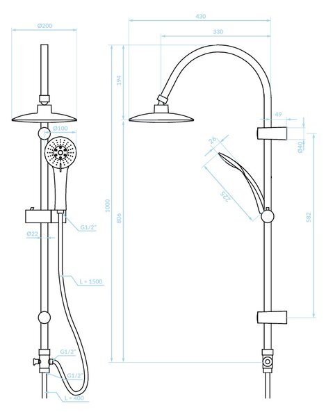 Kuchinox Ondo, coloană de duș cu cap de ploaie, cromat, LAV-PG7_20OX
