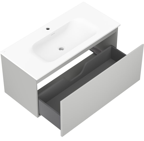 Mexen Orio, mobilier baie 100 cm cu lavoar Vela, 1 sertar, gri mat/alb mat, 91A10-10047-1-BF62-W23M01