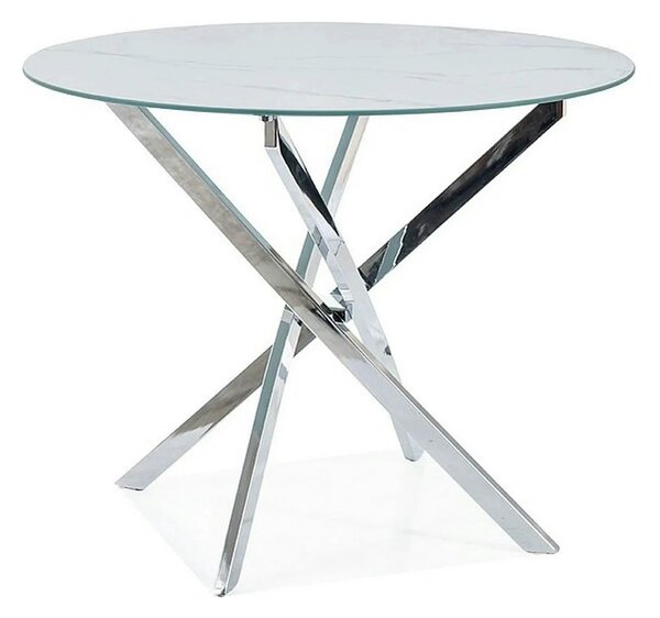 Masa AGIS, alb cu efect de marmura, sticla/metal, 90x90x73 cm