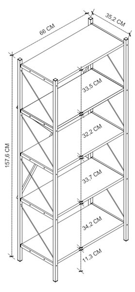 Biblioteca metalica cu 5 rafturi - culoare Antracit, 158x66x35