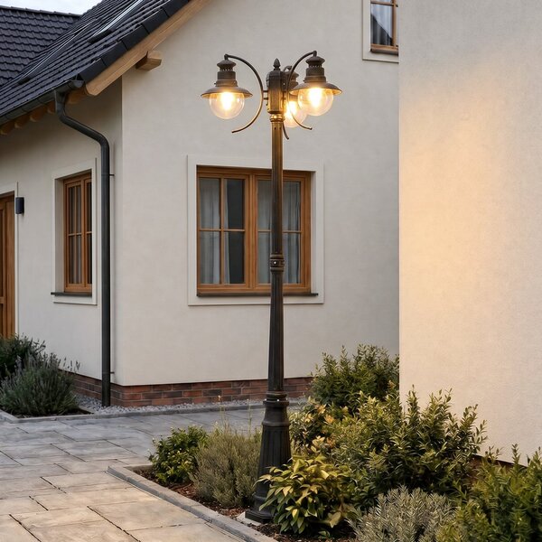 Lindby lumina de exterior Eddie, 198 cm, rugina, metal, IP44, E27, reglabil, Maro / Rugină, Metal, Casă de țară / Rustic