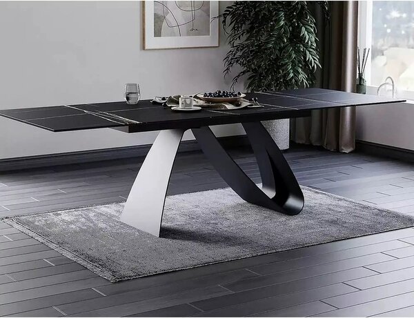 Masa cu blat de sticla/ceramica DIUNA CERAMIC, negru, 160/240x90x76 cm