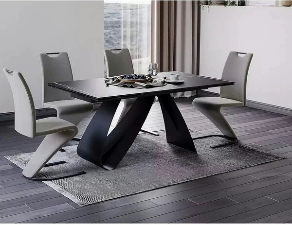 Masa cu blat de sticla/ceramica DIUNA CERAMIC, negru, 160/240x90x76 cm