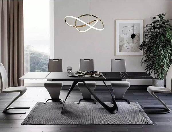 Masa cu blat de sticla/ceramica DIUNA CERAMIC, negru, 160/240x90x76 cm