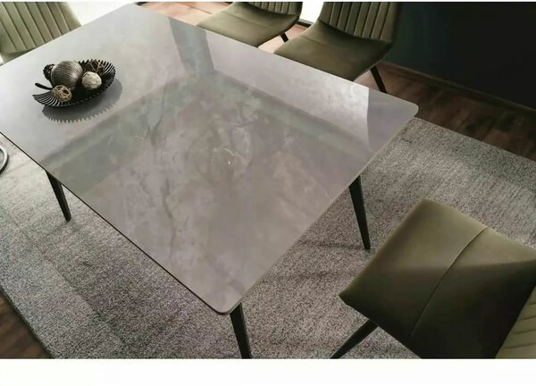 Masa IVY, alb cu efect de marmura/negru, ceramica/metal, 140x80x75 cm