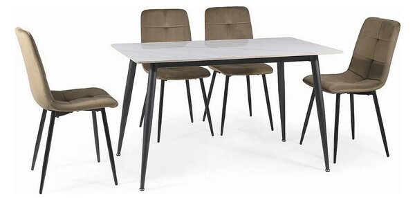 Masa IVY, alb cu efect de marmura/negru, ceramica/metal, 140x80x75 cm