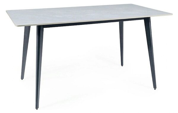Masa IVY, alb cu efect de marmura/negru, ceramica/metal, 140x80x75 cm