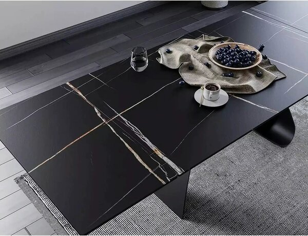 Masa cu blat de sticla/ceramica DIUNA CERAMIC, negru, 160/240x90x76 cm