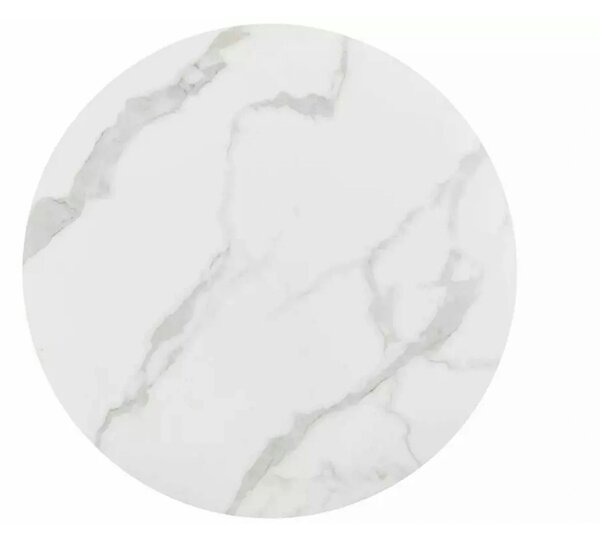 Masa TALIA, alb cu efect de marmura/negru mat, ceramica/metal, 120x120