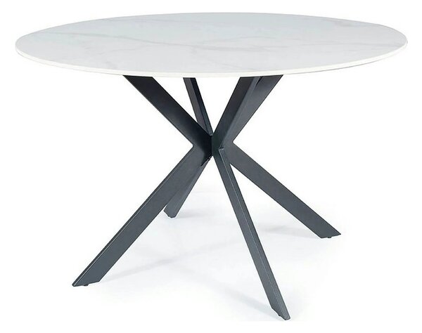 Masa TALIA, alb cu efect de marmura/negru mat, ceramica/metal, 120x120