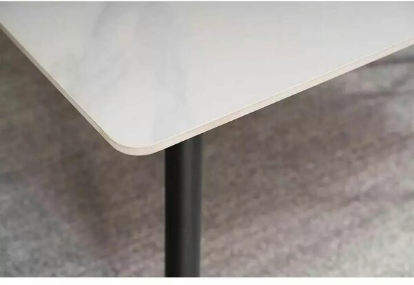 Masa RION, alb cu efect de marmura/negru mat, ceramica/metal, 130x70x7