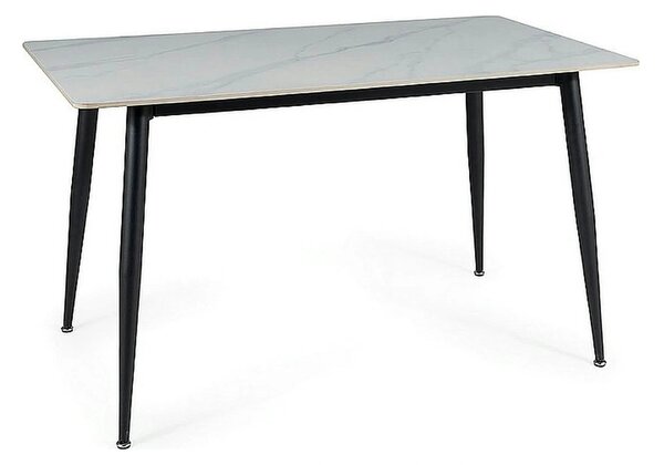 Masa RION, alb cu efect de marmura/negru mat, ceramica/metal, 130x70x7