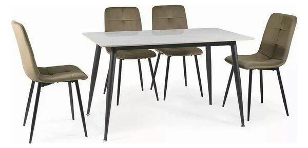 Masa RION, alb cu efect de marmura/negru mat, ceramica/metal, 130x70x7