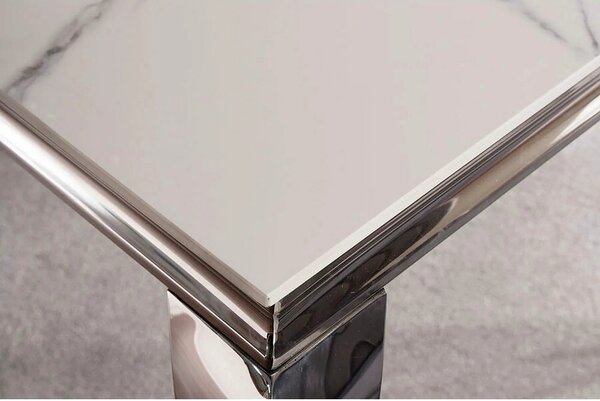 Masa PRINCE, alb cu efect de marmura/crom, ceramica/metal, 150x90x75 c