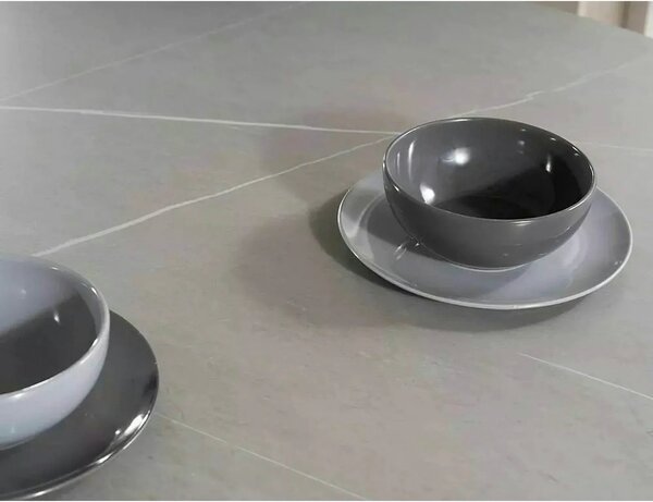 Masa MURANO, gri cu efect de marmura/negru, ceramica/metal, 120x120x76