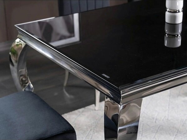 Masa PRINCE, negru/crom, sticla securizata/metal, 150x90x75 cm